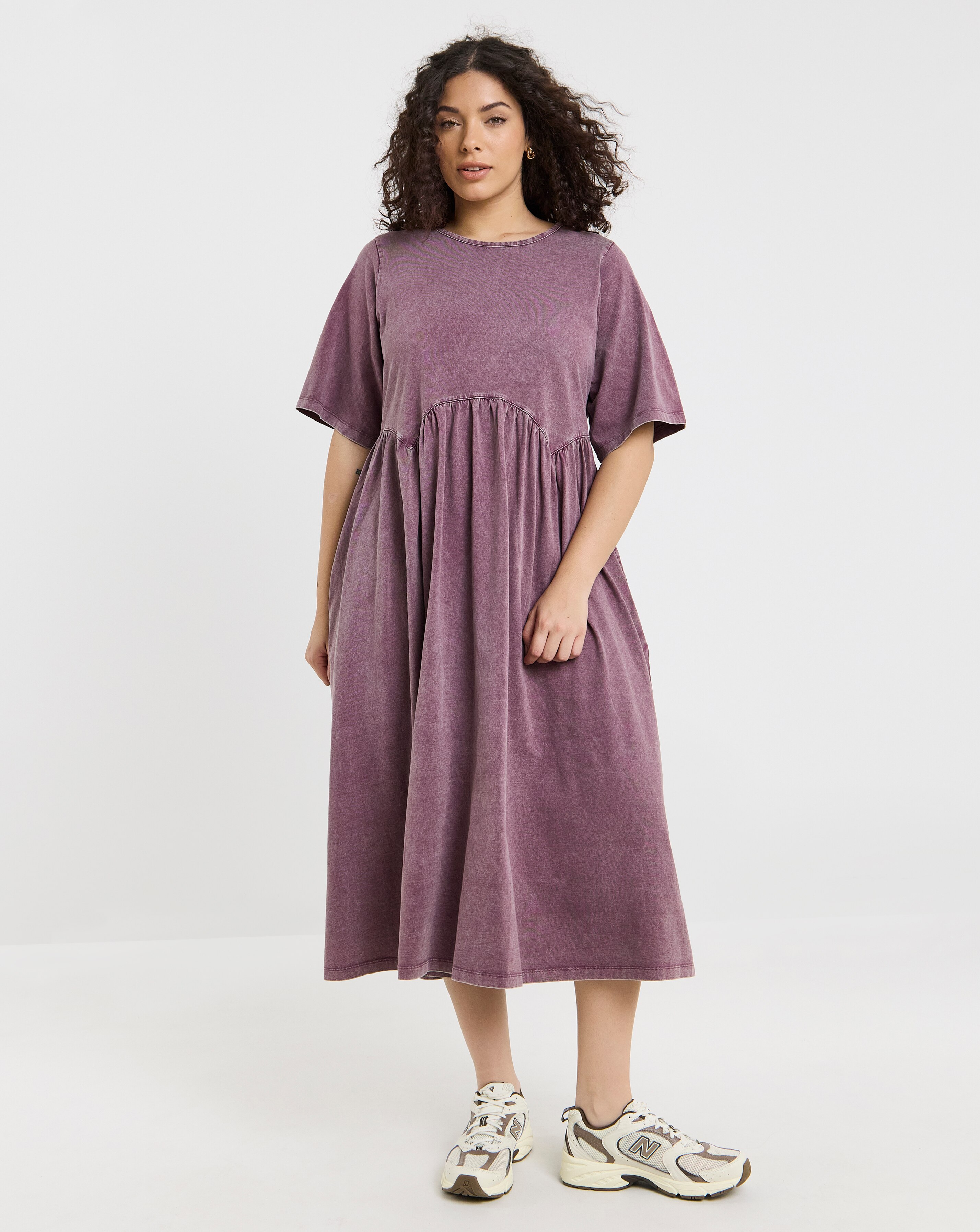 Simply Be Pink Acid Wash Midi Smock Dress With Pockets