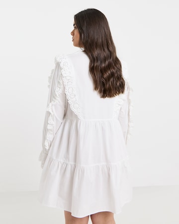 Simply Be White Cotton Broderie Frill Detail Shirt Dress