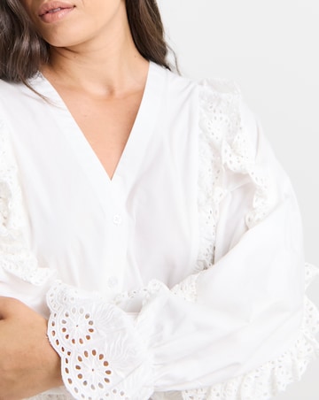 Simply Be White Cotton Broderie Frill Detail Shirt Dress
