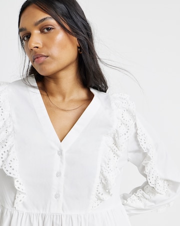Simply Be White Cotton Broderie Frill Detail Shirt Dress