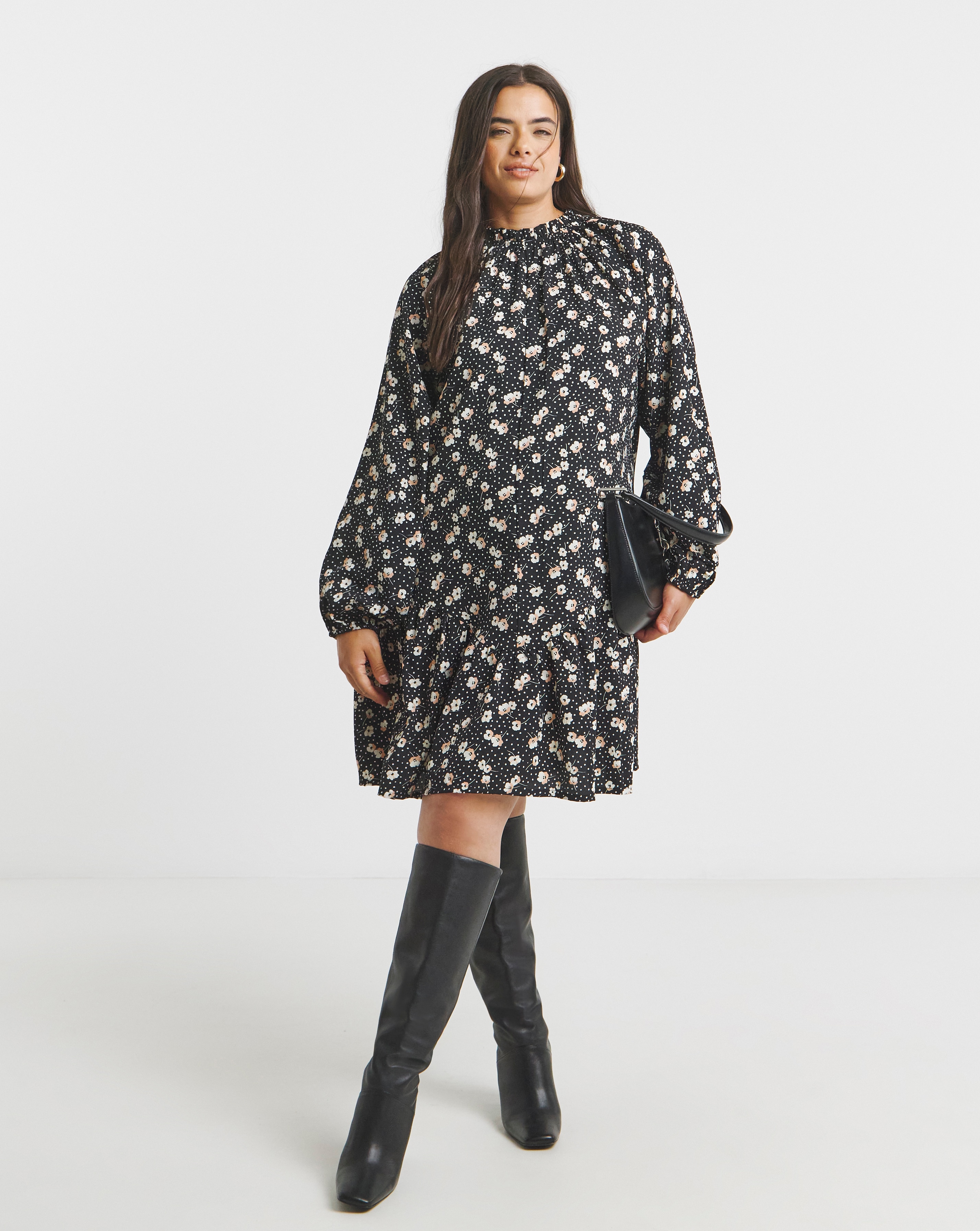 Ditsy Drop Waist Smock Dress