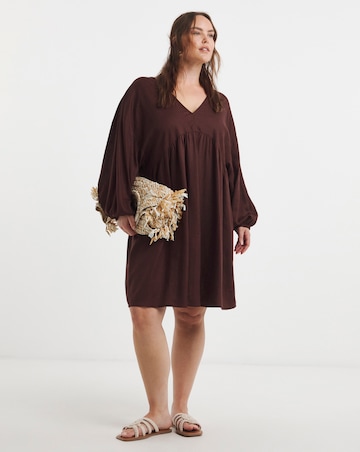 Simply be Chocolate Linen Blend Smock Dress