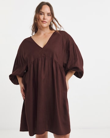 Simply be Chocolate Linen Blend Smock Dress