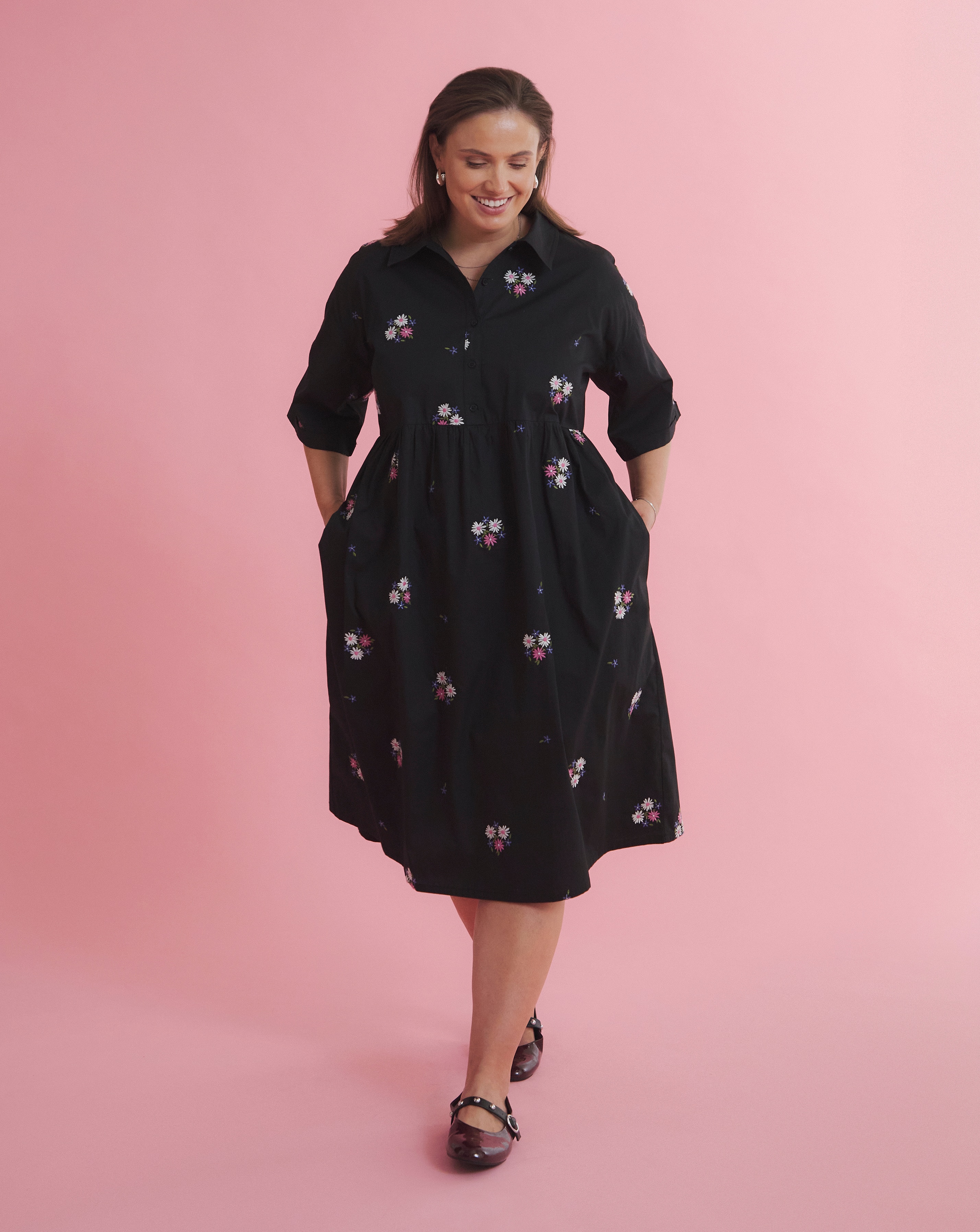 Embroidered Shirt Dress