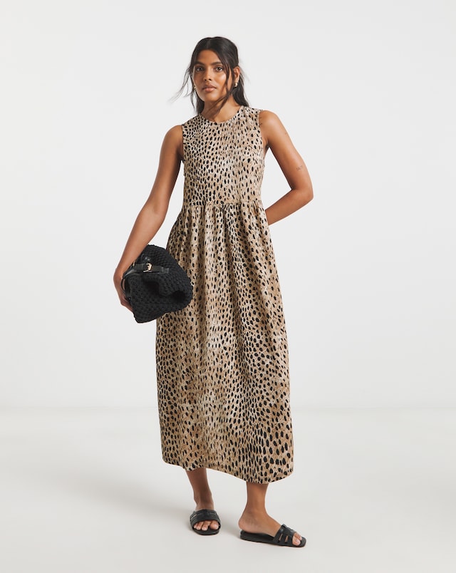 Simply Be Animal Printed Waffle Tie Back Midi Dress