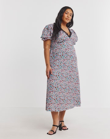 Simply Be Ditsy Printed Lace Trim Midi Dress