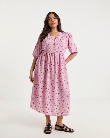 Simply Be Pink Ditsy Floral Print Button Through Midi Dress With Pockets