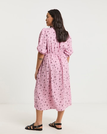 Simply Be Pink Ditsy Floral Print Button Through Midi Dress With Pockets