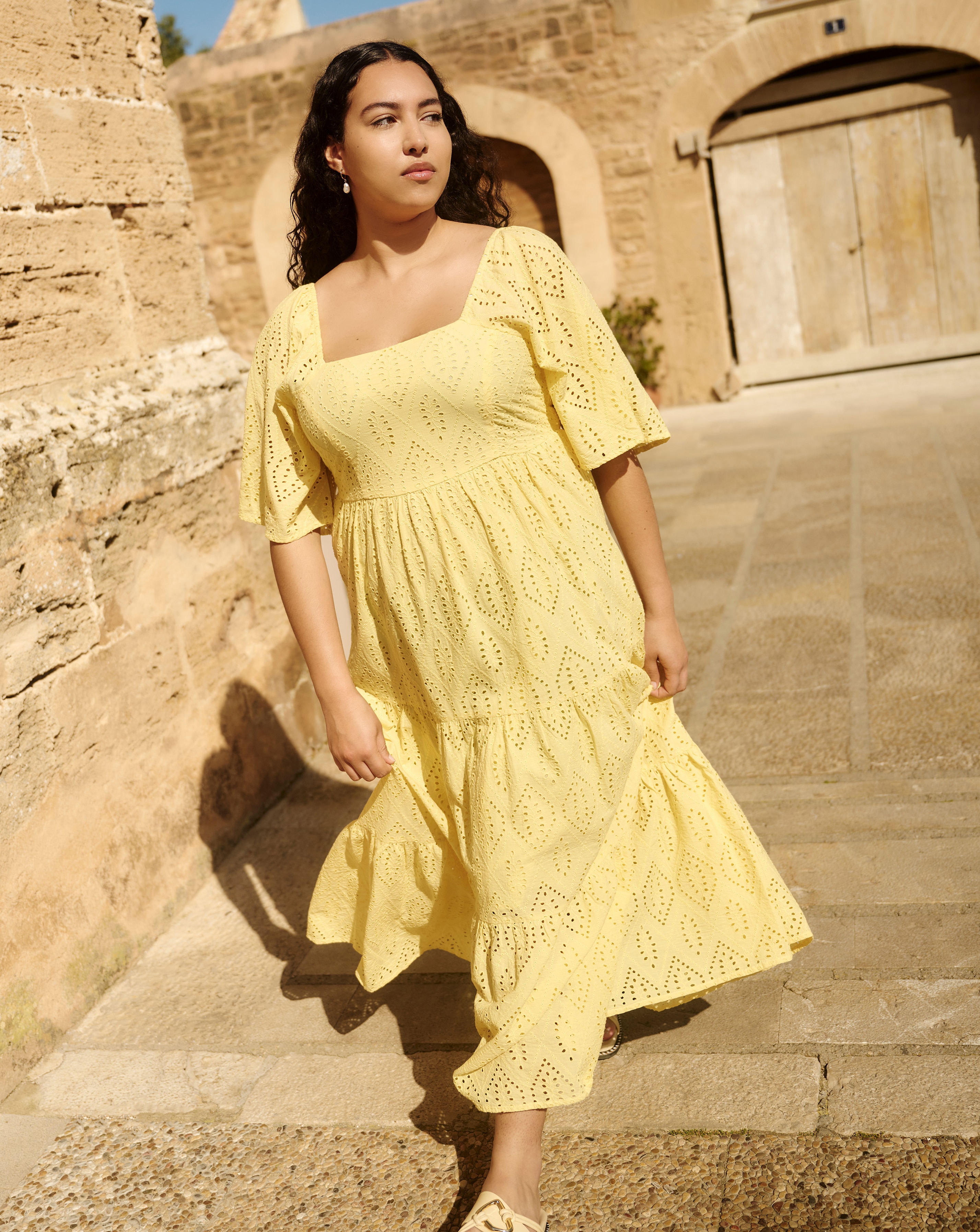 Simply Be Yellow Broderie Maxi Dress