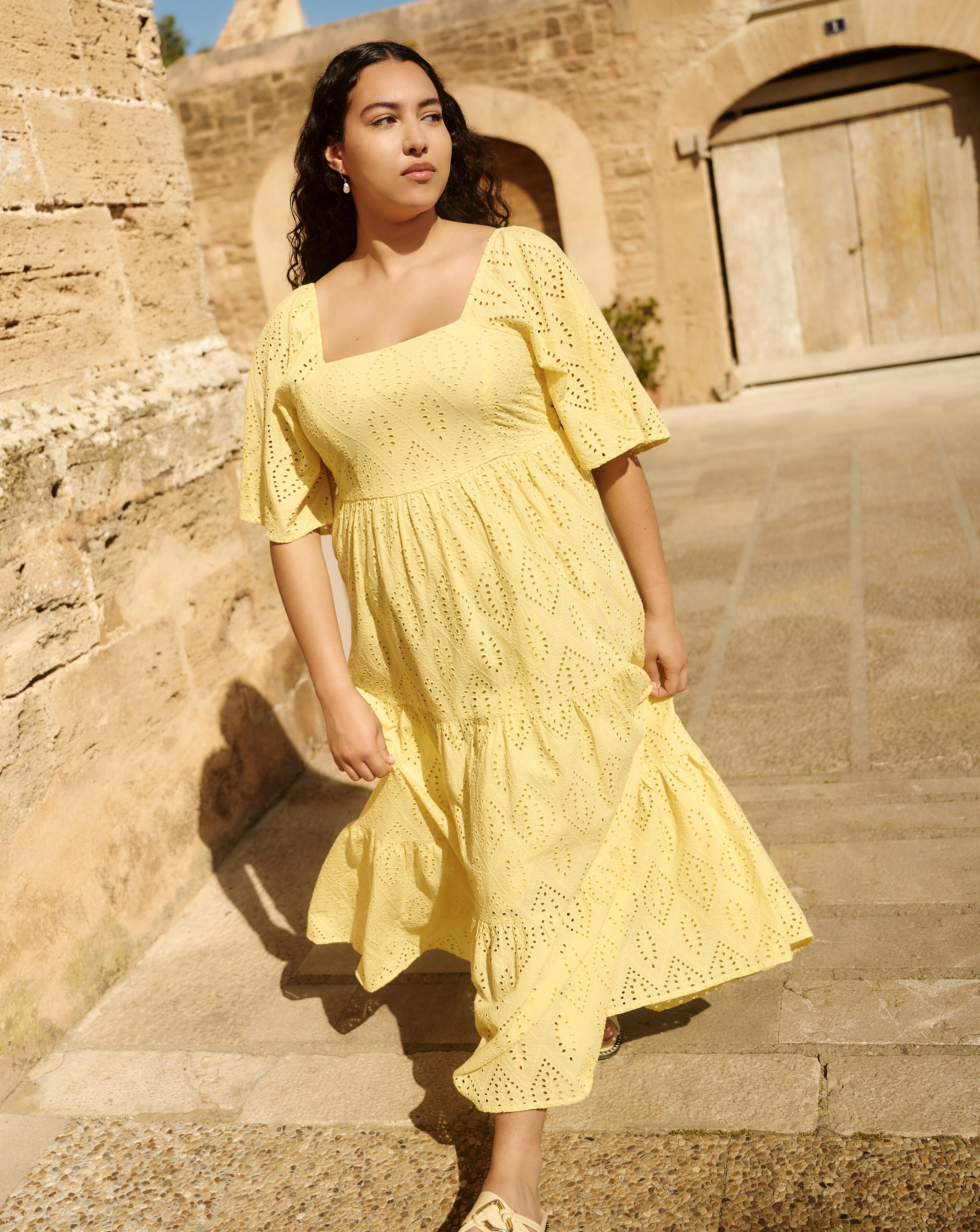 Simply Be Yellow Broderie Tiered Maxi Dress