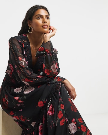 Simply Be Floral Lace Detail and Ladder Trim Maxi Dress