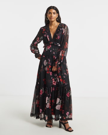 Simply Be Floral Lace Detail and Ladder Trim Maxi Dress