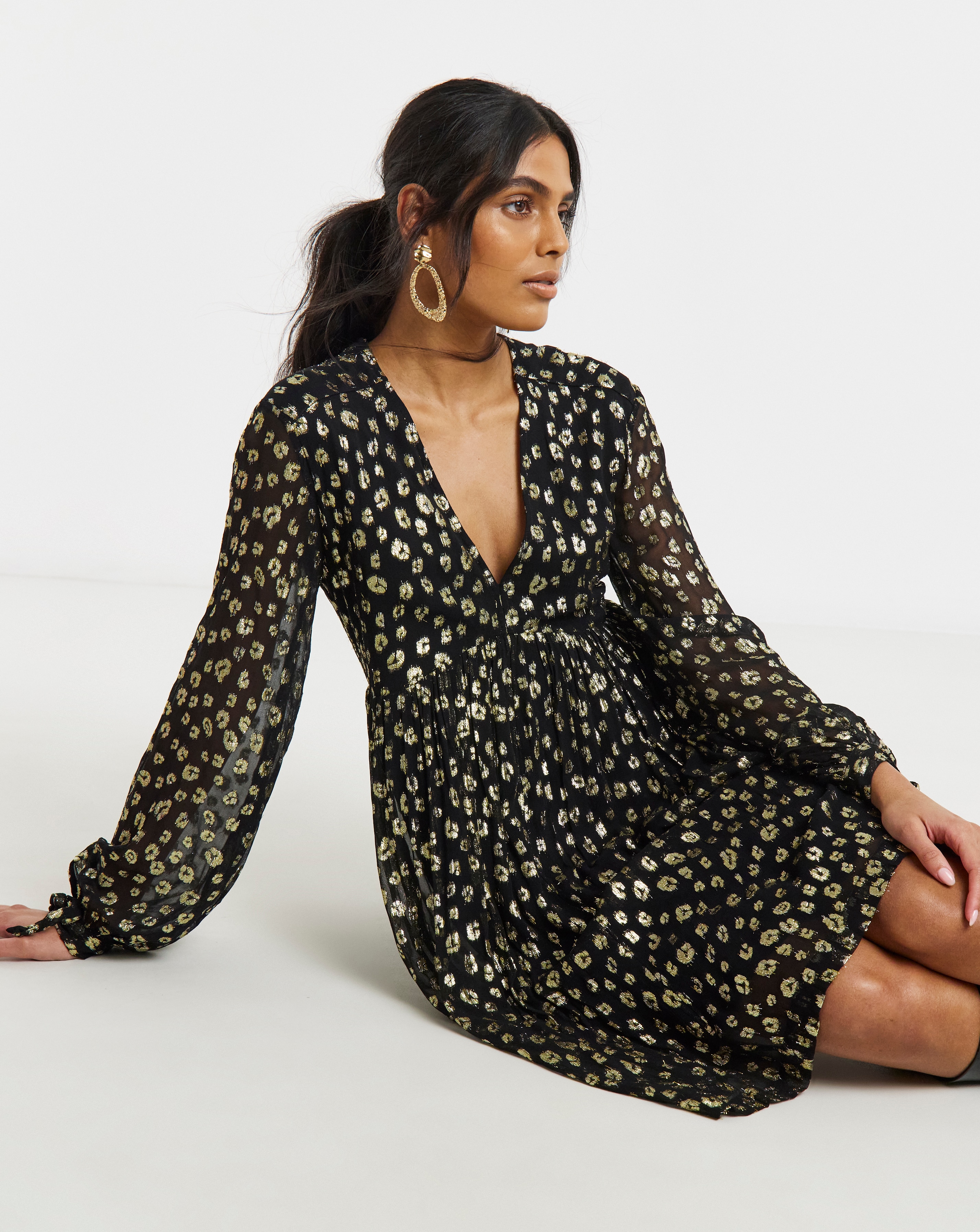 Gold Animal Jacquard Smock Dress