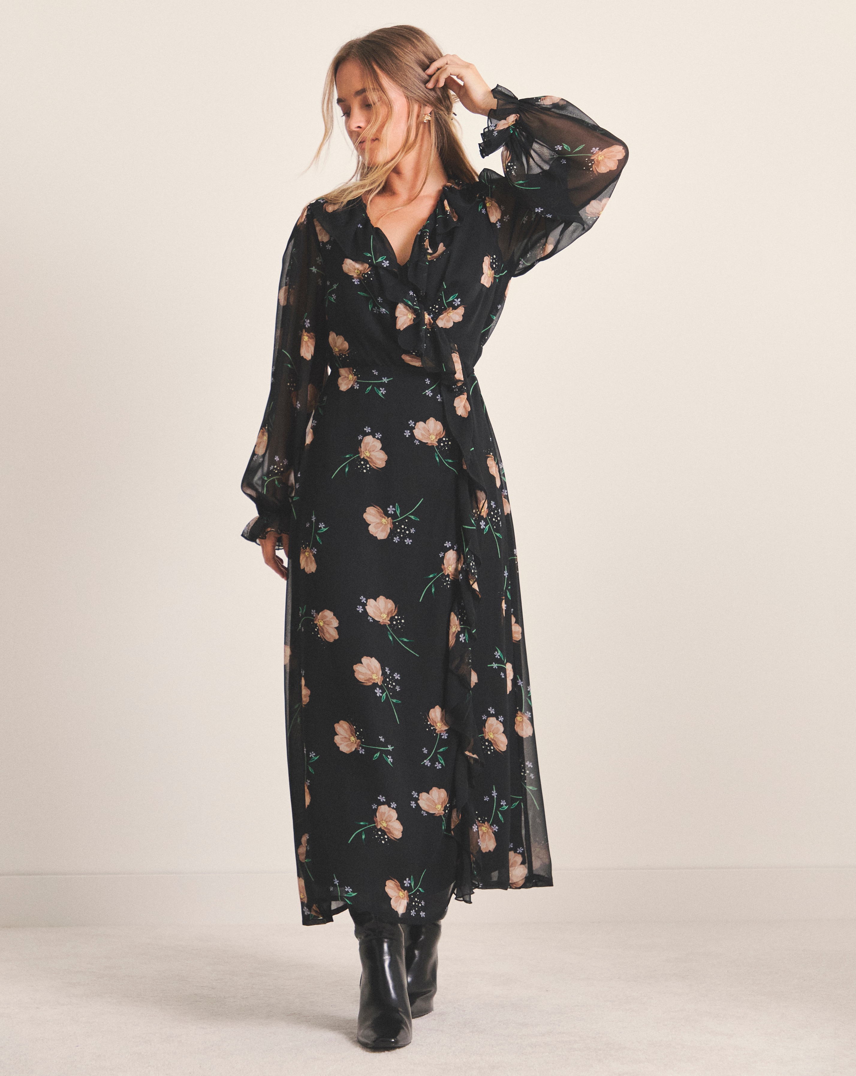 Floral Print Wrap Midi Dress