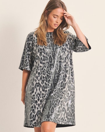 Simply Be Grey Leopard Sequin T-Shirt Dress