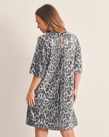 Simply Be Grey Leopard Sequin T-Shirt Dress