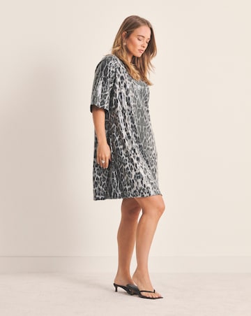 Simply Be Grey Leopard Sequin T-Shirt Dress