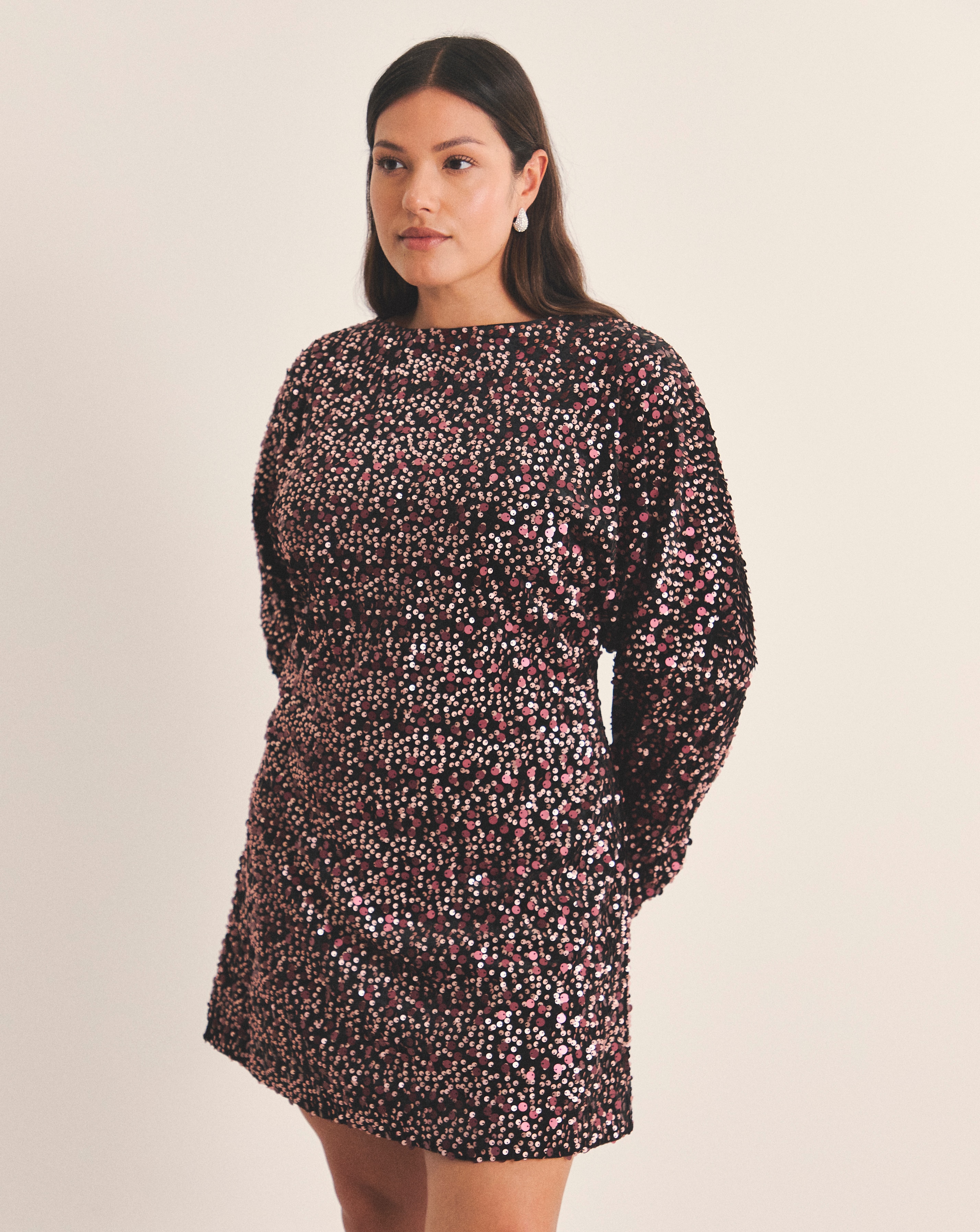 Burgundy Velour Sequin Mini Dress