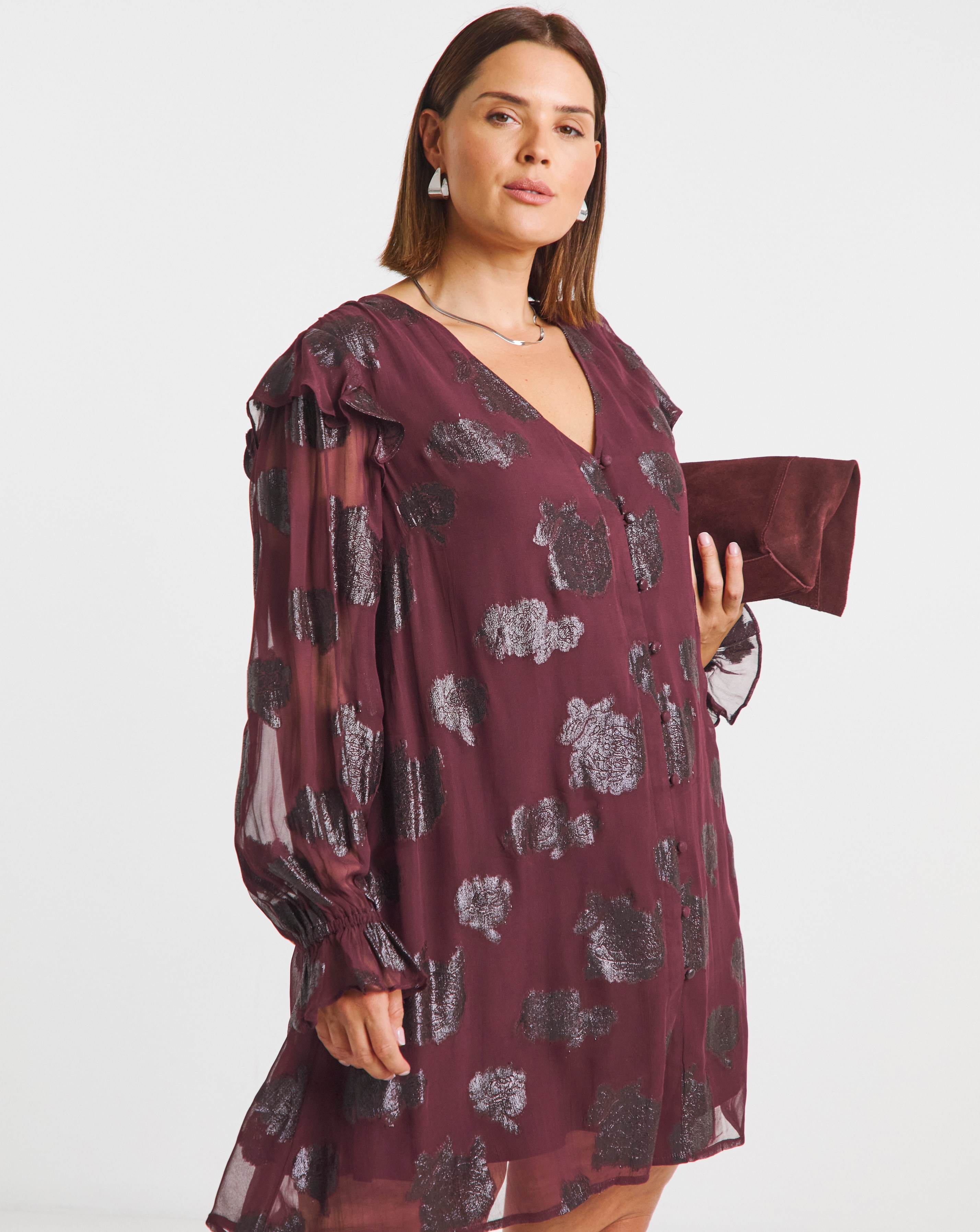 Plum Jacquard Smock Dress
