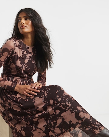 Simply Be Burgundy Print Mesh Midi Dress