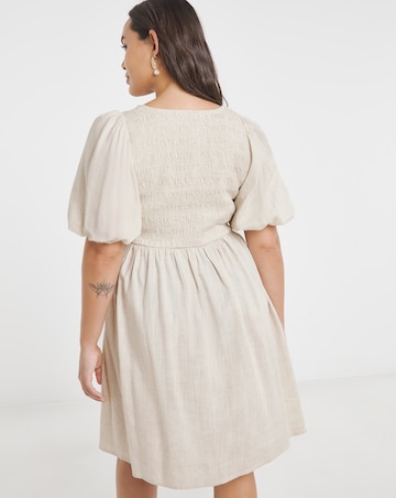 Simply Be Natural Shirred Linen Blend Skater Dress