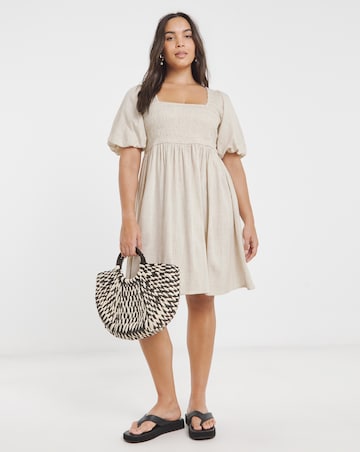 Simply Be Natural Shirred Linen Blend Skater Dress