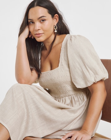 Simply Be Natural Shirred Linen Blend Skater Dress