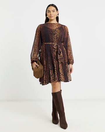 Simply Be Leopard Skater Dress With Godet And Waist Tie Detail