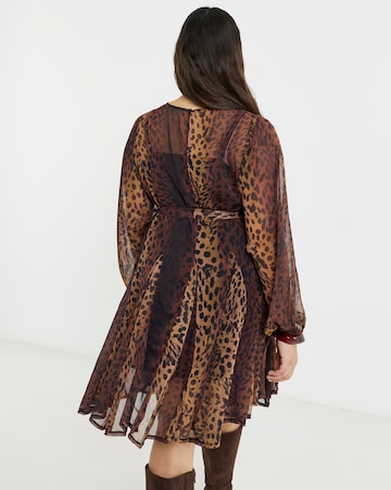 Simply Be Leopard Skater Dress With Godet And Waist Tie Detail
