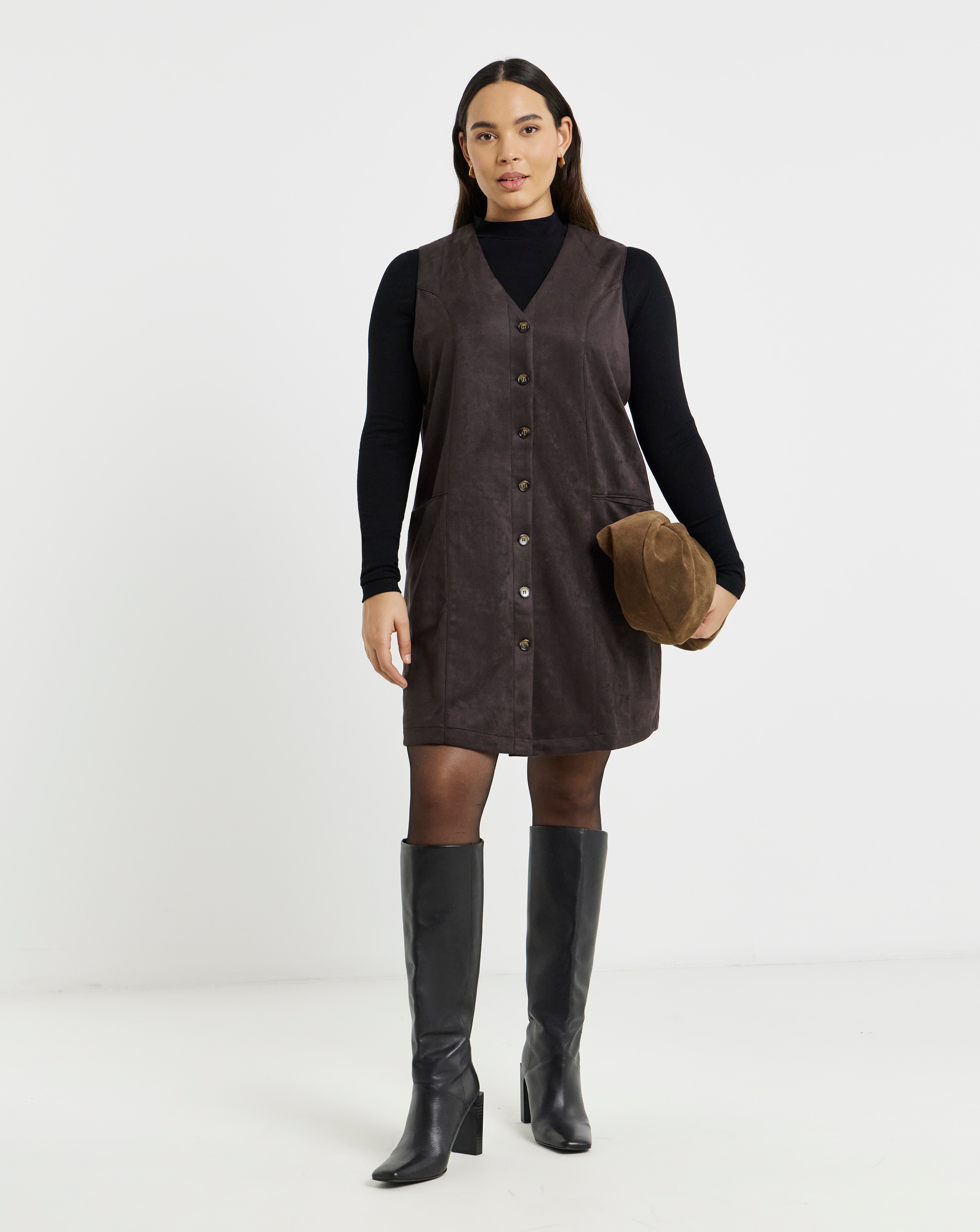 New In - Chocolate Suedette Button Through Dress