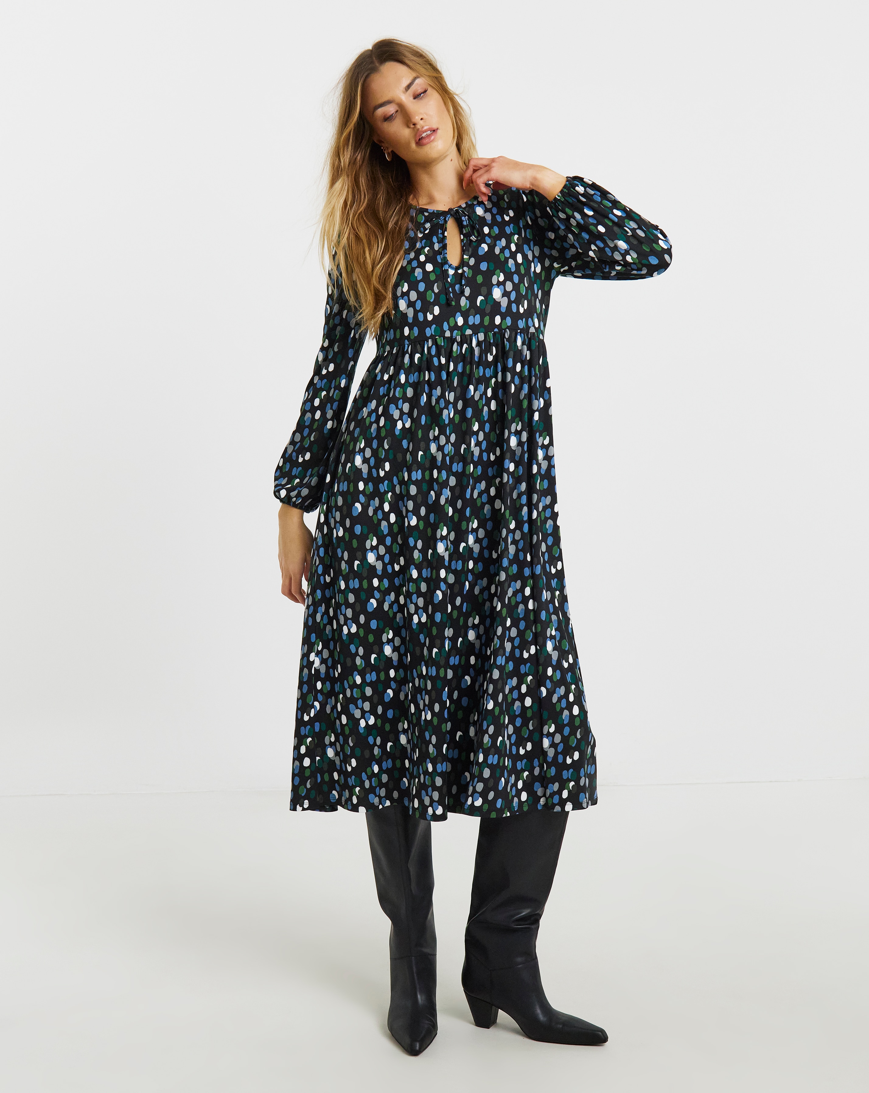 New In - Supersoft Tie Neck Midi Dress