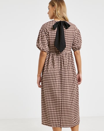 Simply Be Brown Gingham Waffle Bow Back Midi Dress