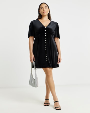 Simply Be Black Button Through Velour Skater Dress