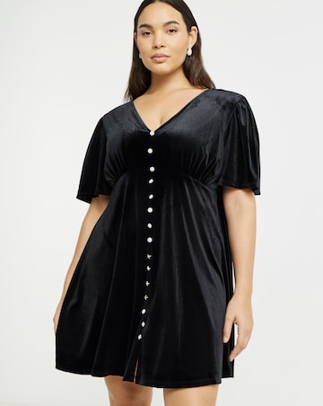 Simply Be Black Button Through Velour Skater Dress