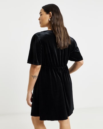 Simply Be Black Button Through Velour Skater Dress