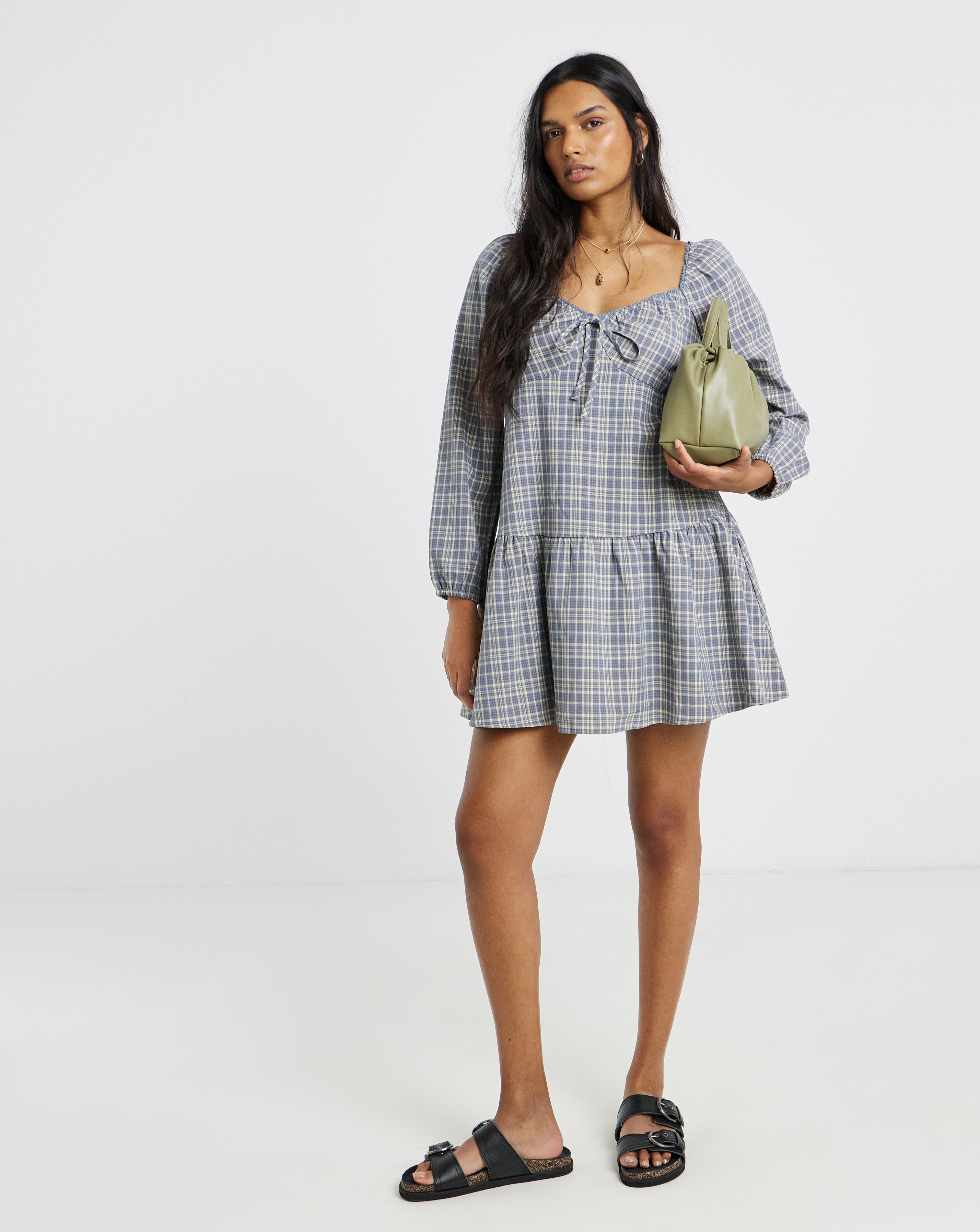 Check Drop Waist Dress