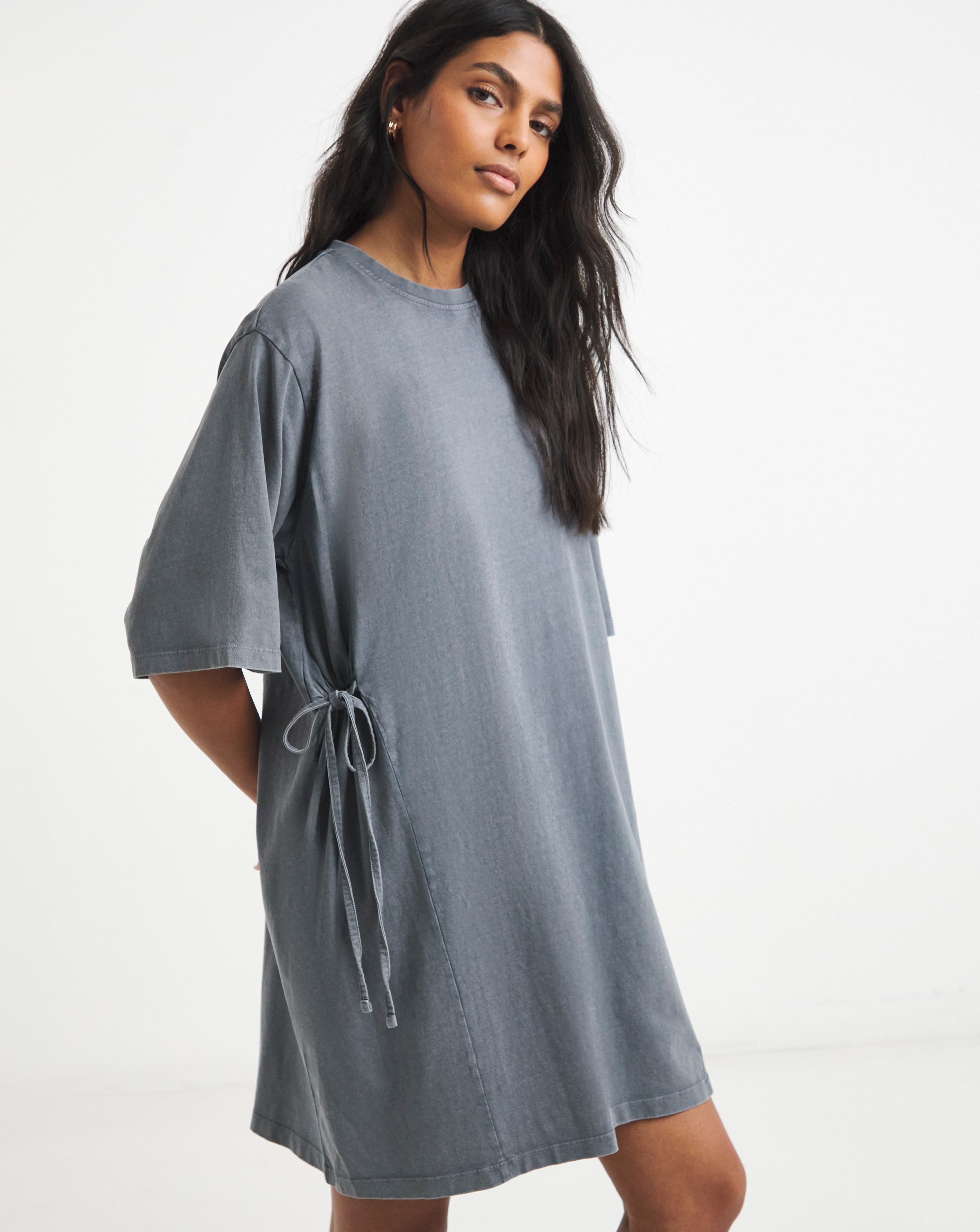 New In - Acid Wash Cinched T-Shirt Dress