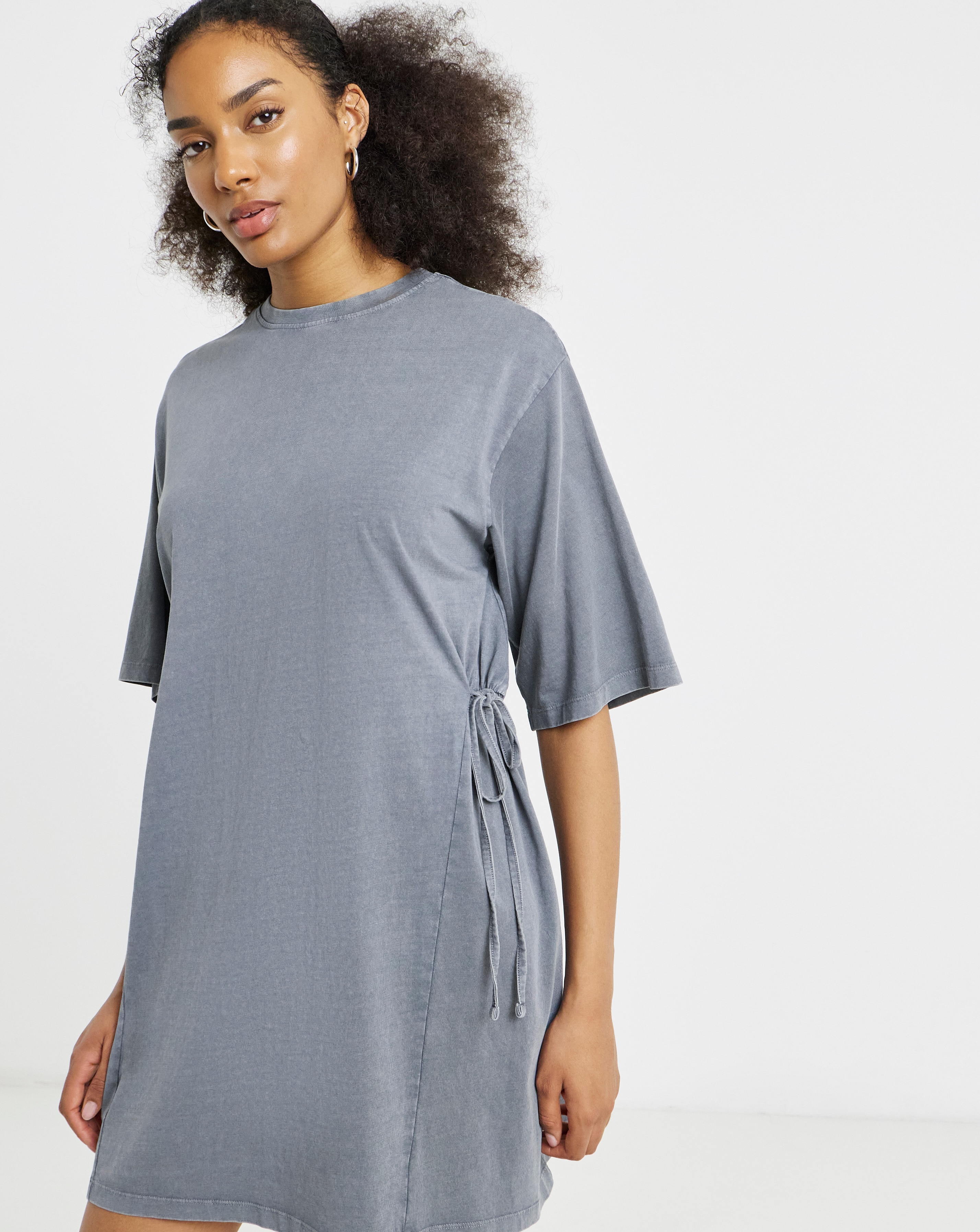 Acid Wash Cinched T-Shirt Dress