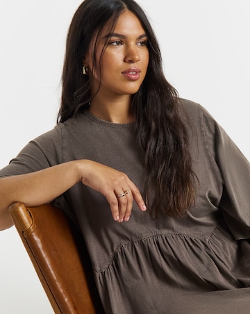 Simply Be Chocolate Acid Wash Boxy Sleeve Midi Dress With Pockets