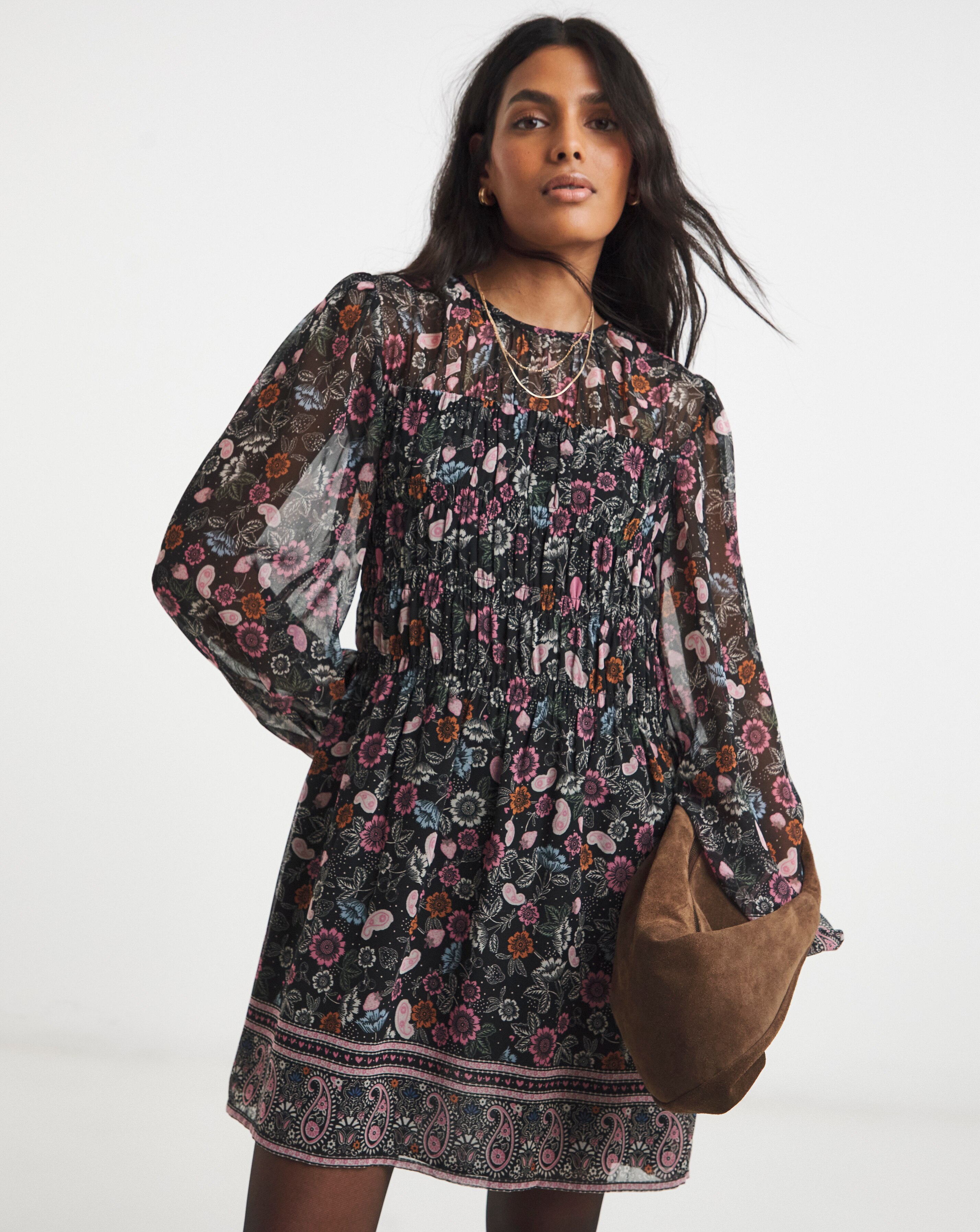 Simply Be Shirred Floral Border Print Skater Dress