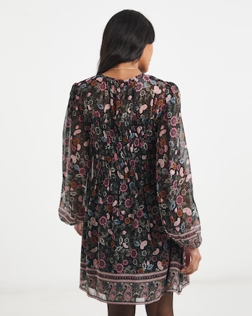 Simply Be Shirred Floral Border Print Skater Dress