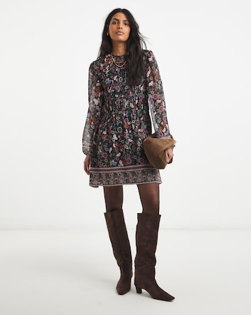 Simply Be Shirred Floral Border Print Skater Dress