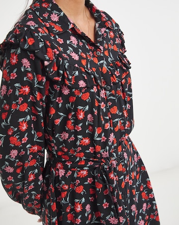 Simply Be Floral Print Frill Detail Shirt Dress