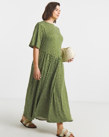 Green Spot Print Supersoft Midi Dress