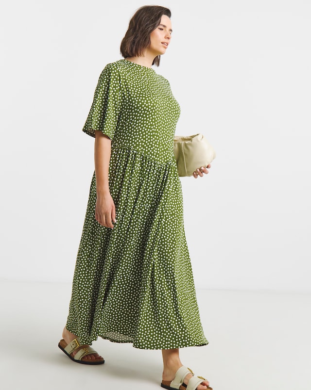 Green Spot Print Jersey Dress