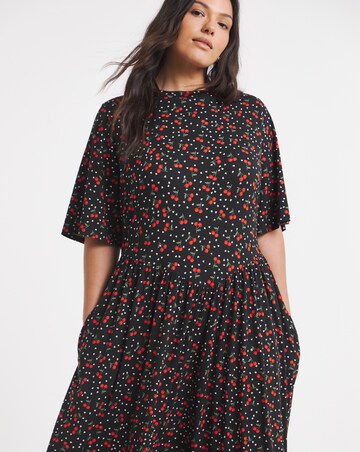 Cherry Print Supersoft Midi Dress With Pockets