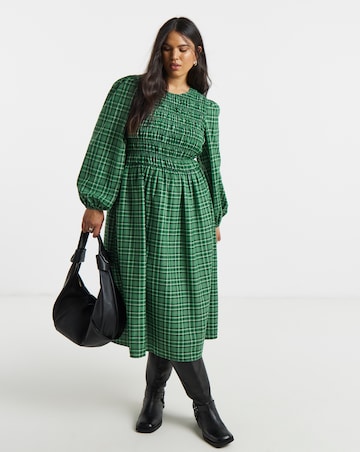 Simply Be Shirred Check Midi Dress