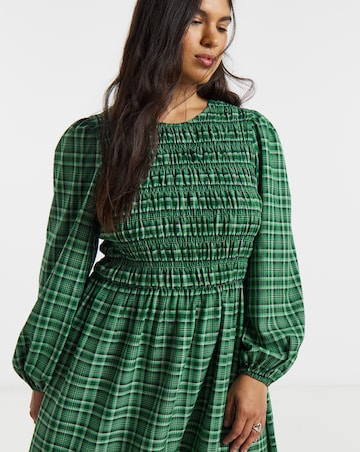Simply Be Shirred Check Midi Dress