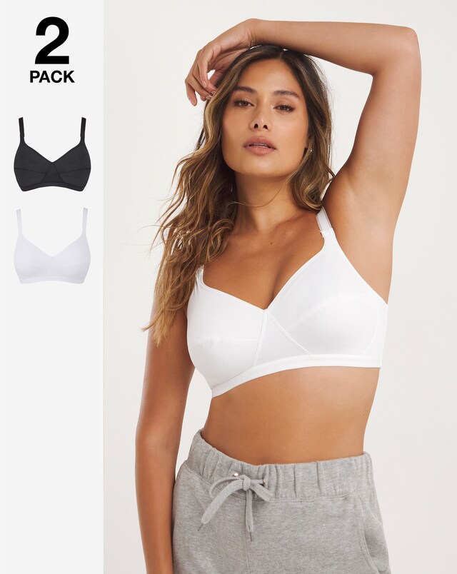 Playtex Essentials 2 Pack Bras Blk/Wht