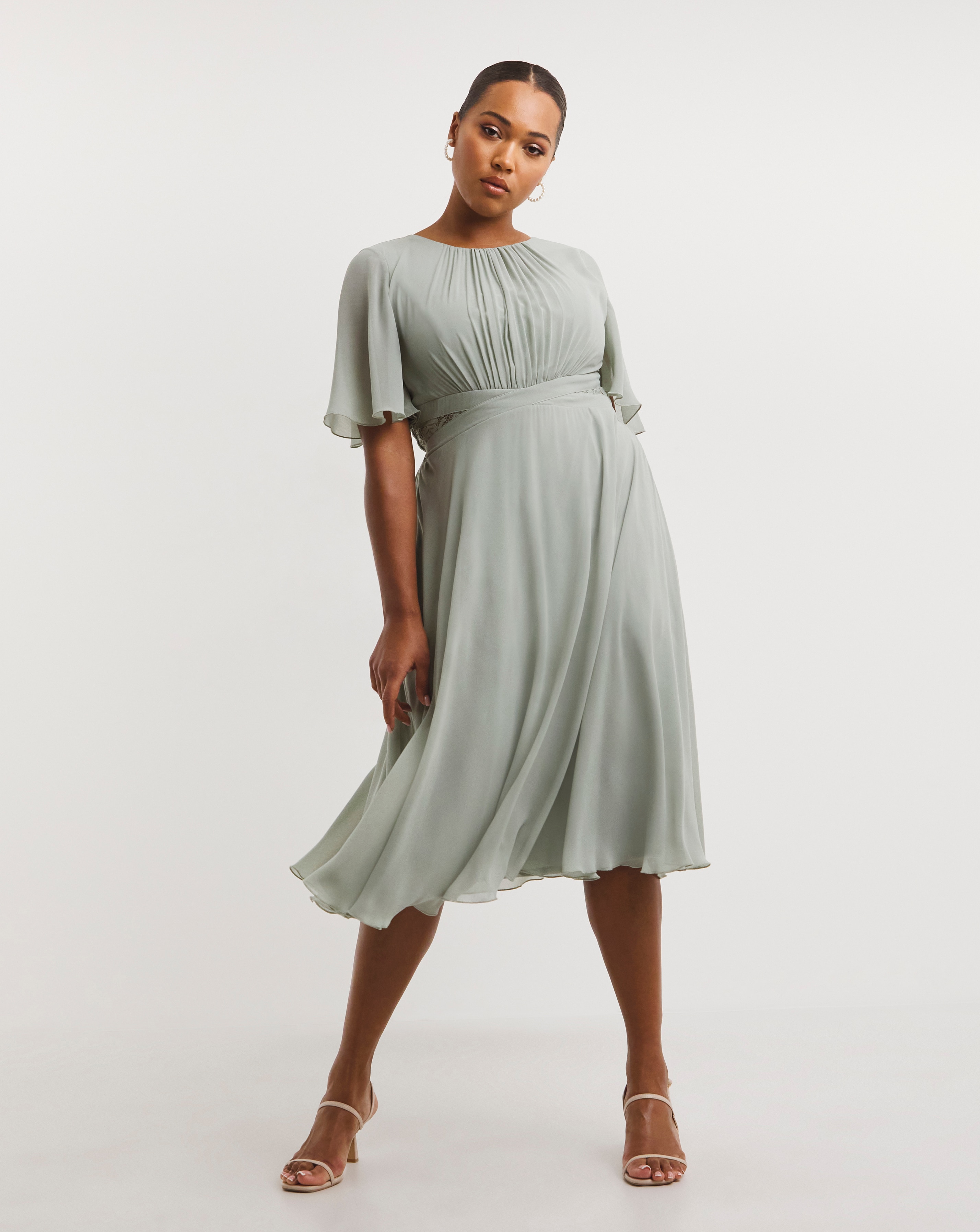 Little Mistress Angel Sleeve Midi Dress